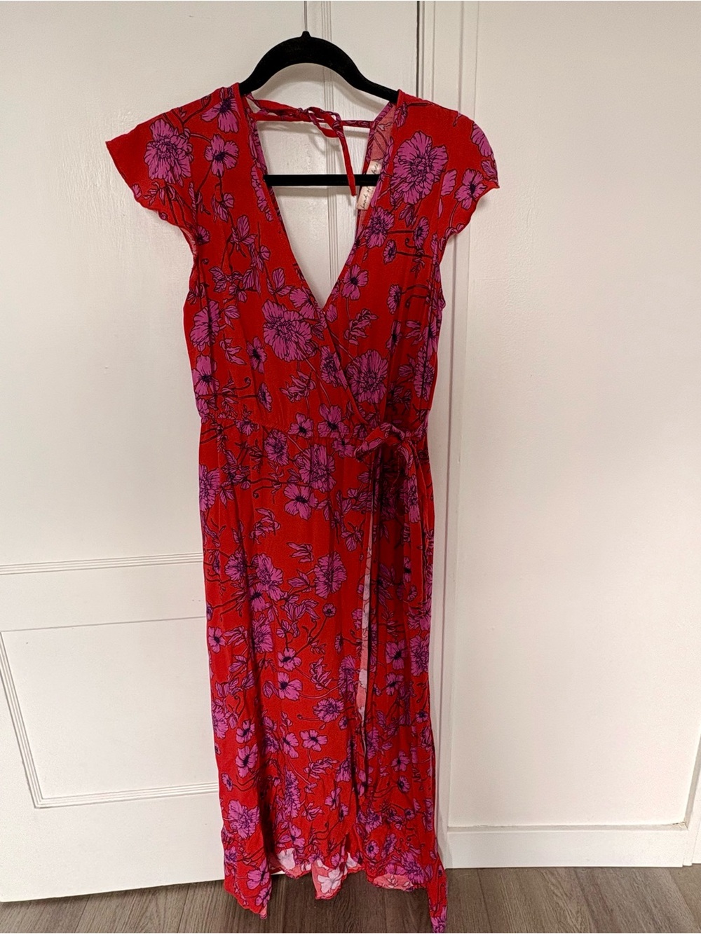 Red Floral Maxi Dress with Purple Print